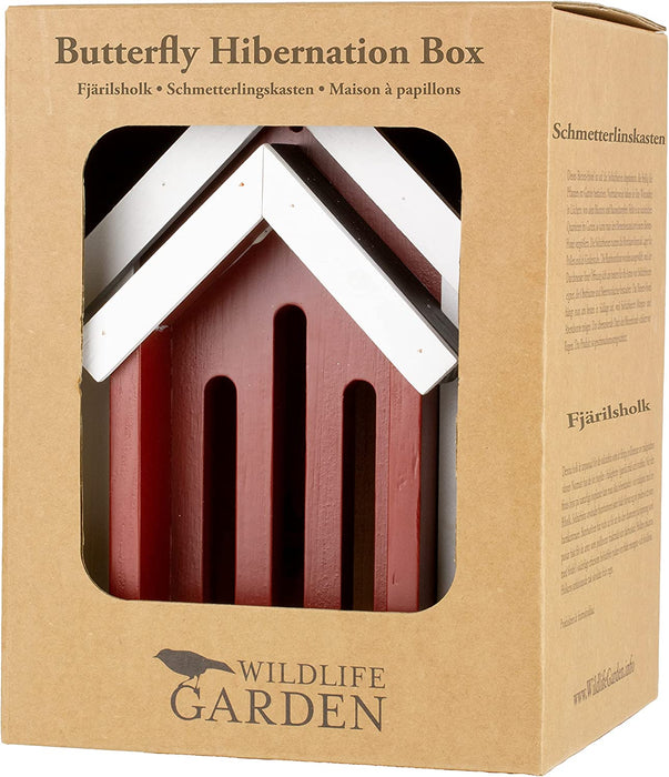 Wildlife Garden Butterfly Hibernation Box, Solid Wood Butterfly Habitat and Year-Round Sanctuary, Weatherproof Paint, Fully Assembled and Easy to Install, Gift Box, Designed in Sweden, Red