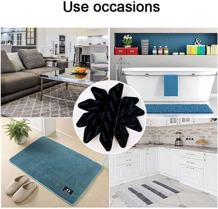Rug Tape, Double Sided Non Slip Rug Pads for Hardwood Floors and Tiles,12 Pcs Rug Grippers for Carpet Reusable Washable Carpet Tape, Dual Sided Adhesive Rug Pad Gripper Keep Corners Flat-002