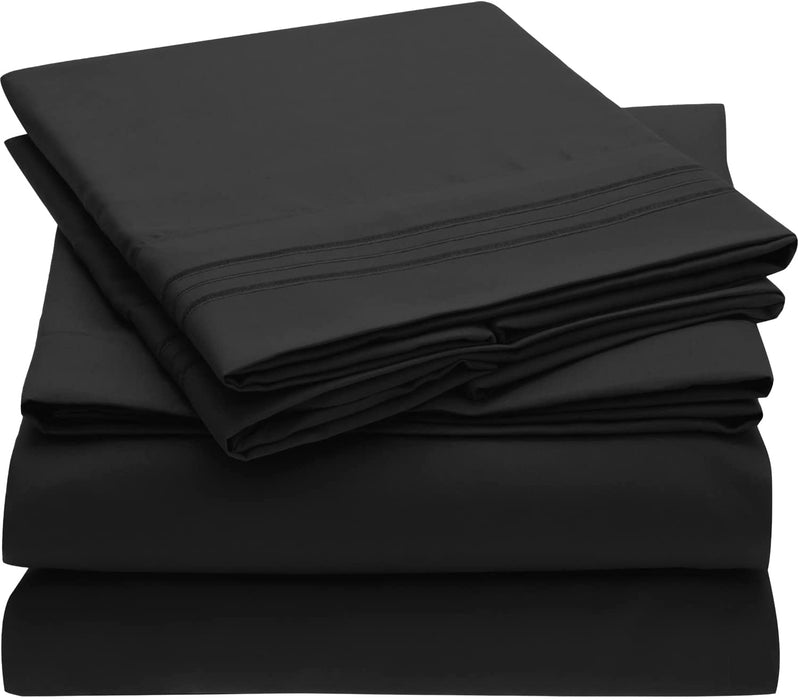 Queen Sheet Set - Hotel Luxury Bedding Sheets & Pillowcases - Extra Soft Cooling Bed Sheets - Deep Pocket up to 16" - Easy Care - Wrinkle, Fade, Stain Resistant - 4 Piece (Queen, Black)