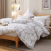 3Pcs White Comforter Set, Soft Microfiber Bedding Plant Flowers Printed Comforter with 2 Pillow Cases for All Seasons(Queen)