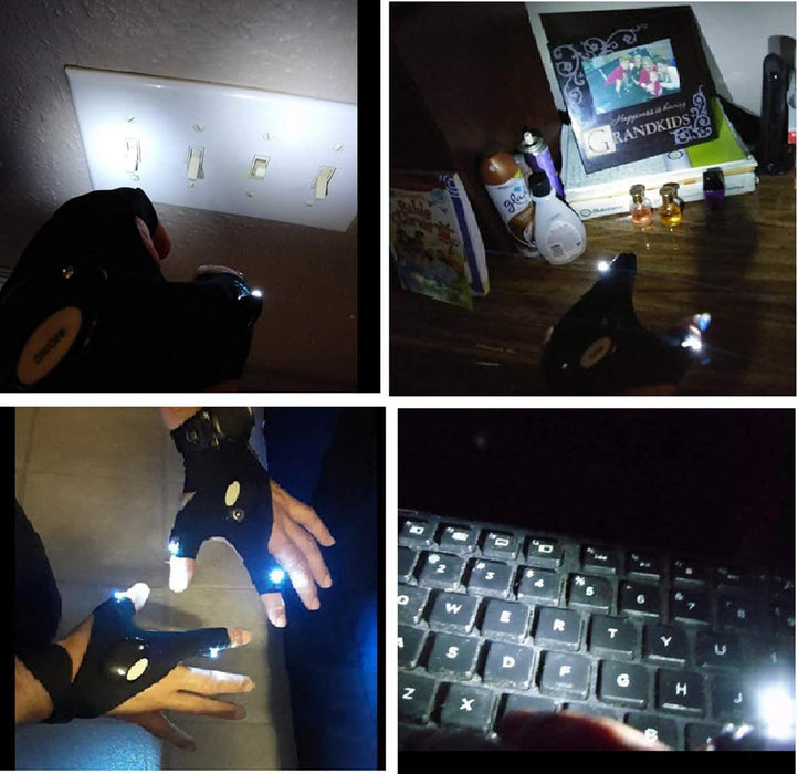 XIANGZHU 3 Pairs Flashlight Gloves, Fingerless LED Gloves, Birthday Gifts for Man, Hands Free Flashlights for Working in Darkness Places Fishing, Repair, Camping, Hiking, Running