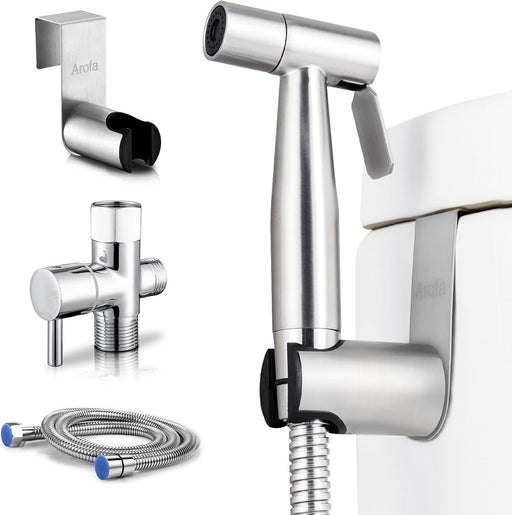 Handheld Toilet Bidet Sprayer for Toilet-Adjustable Water Pressure Control with Bidet Hose for Feminine Wash, Stainless Steel Brushed Nickel Cloth Diaper for Baby Wash