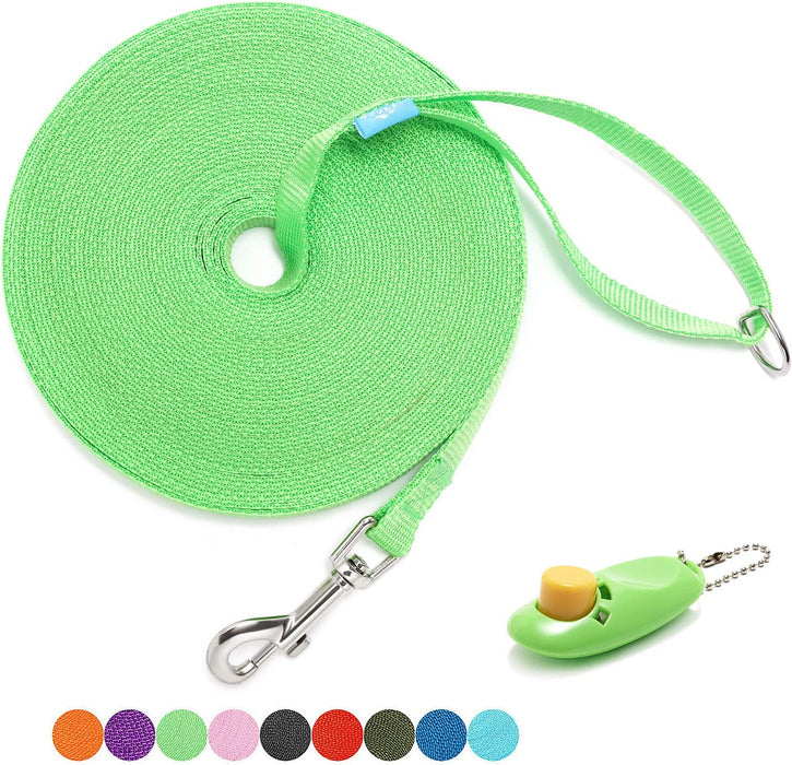 BAAPET 15 Ft 20 Ft 30 Ft 50 Ft 100 Ft Long Dog Training Leash for Dog Training, Play, Camping, or Backyard Lead with Training Clickers for Small, Medium and Large Dogs or Cats (30 Feet, Purple)