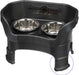 Neater Feeder Deluxe with Leg Extensions for Small Dogs - Mess Proof Pet Feeder with Stainless Steel Food & Water Bowls - Drip Proof, Non-Tip, and Non-Slip - Gunmetal Grey