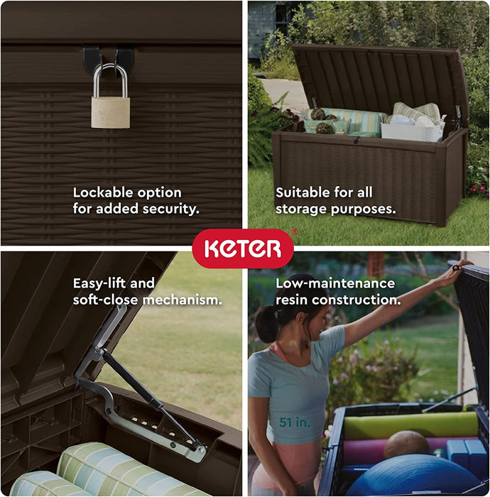 Borneo 110 Gallon Resin Deck Box-Organization and Storage for Patio Furniture Outdoor Cushions, Throw Pillows, Garden Tools and Pool Toys, Brown