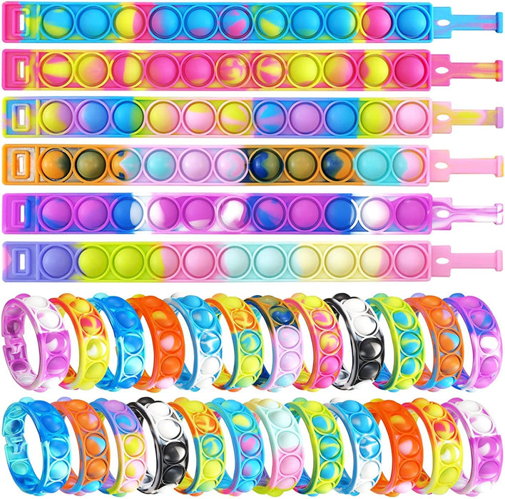 12PCS Push Pop Fidget Toy Fidget Bracelet, Durable and Adjustable, Multicolor Stress Relief Finger Press Bracelet for Kids and Adults ADHD ADD Autism