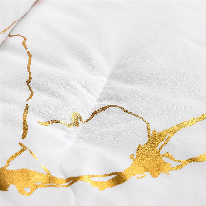 Gold Metallic Marble Comforter Set Queen Size Foil Print Glitter Bedding Sets,White/Gold, Queen