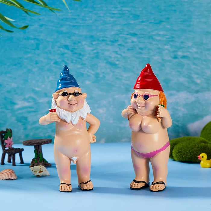 2 Pieces Naked Gnome Statue Garden Goblin-Art Decoration Peeing Gnome Naughty Garden Statue Fun Gnome Statue for Home Indoor or Outdoor Lawn Garden Decorations, Man and Woman（Stand Style）