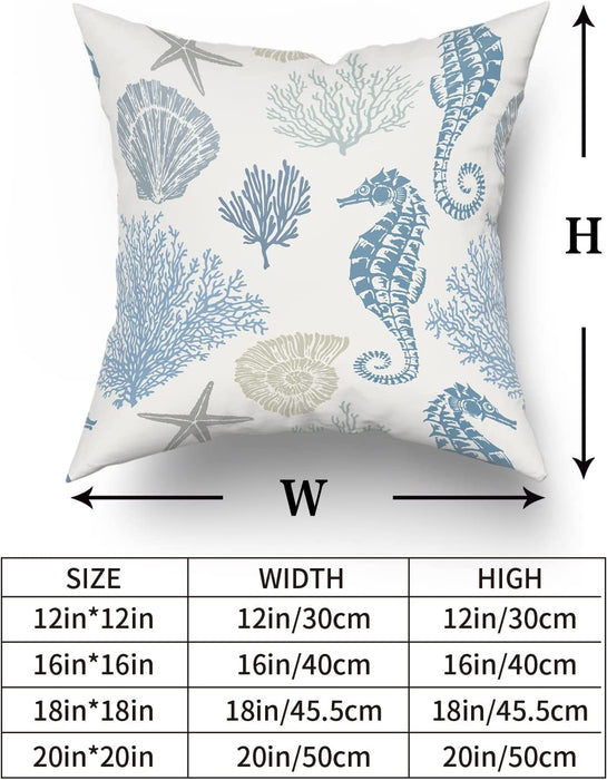 Nautical Coastal Pillow Covers 18X18 Set of 2 Coral Seashell Starfish Seahorse Beach Decorative Throw Pillows Summer Ocean Pillowcase Cotton Square Cushion Cover Decor for Home Couch Bed Soft