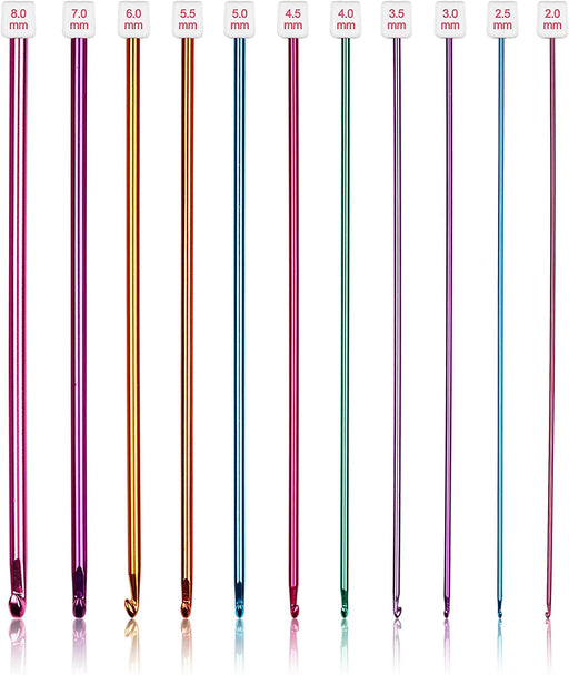 Long Crochet Hook Set, 11Pcs Tunisian Crochet Hooks Multicolor Afghan Crochet Needles for Crocheting, 2Mm(B)-8Mm(L), Great Knitting & Crochet Supplies Tool Set for Beginner, Crocheter & Knitter