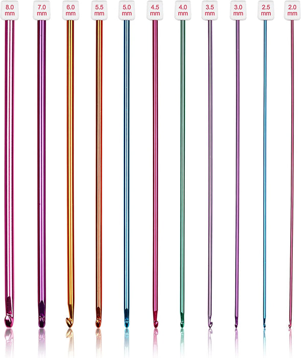 Long Crochet Hook Set, 11Pcs Tunisian Crochet Hooks Multicolor Afghan Crochet Needles for Crocheting, 2Mm(B)-8Mm(L), Great Knitting & Crochet Supplies Tool Set for Beginner, Crocheter & Knitter