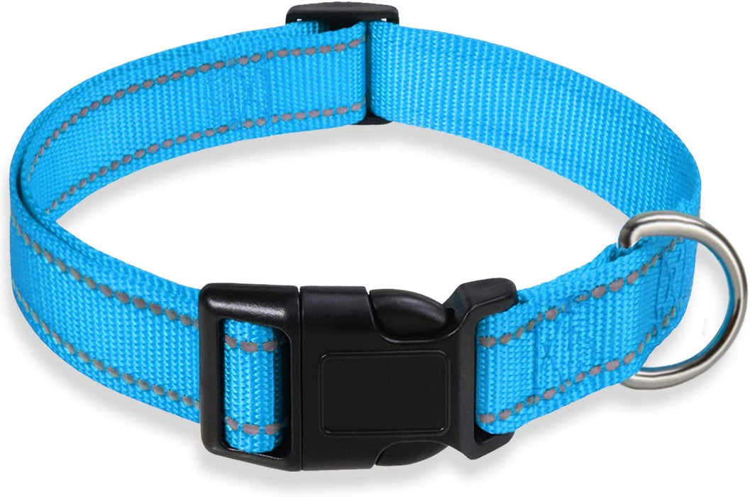 Reflective Dog Collar with Buckle Adjustable Safety Nylon Collars for Small Medium Large Dogs, Black S