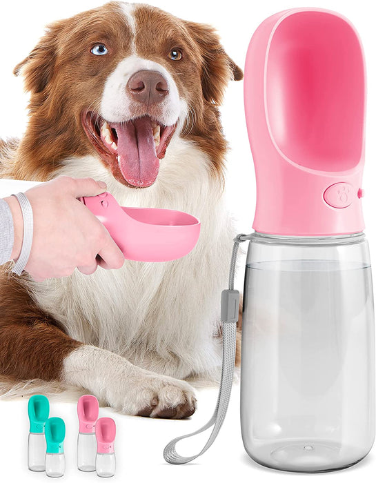 Malsipree Dog Water Bottle, Leak Proof Portable Puppy Water Dispenser with Drinking Feeder for Pets Outdoor Walking, Hiking, Travel, Food Grade Plastic (12Oz, Blue)