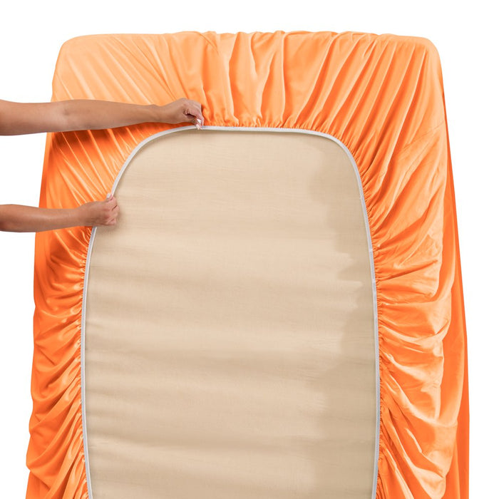 Twin XL Size Deep Pocket 3 Piece Bed Sheets Set, 1800 Series Hotel Luxury Soft Double Brushed Microfiber, Cool & Breathable, Wrinkle Free, Easy Care, Apricot Orange