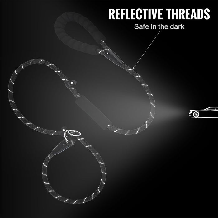 Slip Lead Dog Leash, Anti-Choking with Traffic Padded Two Handles, Reflective Strong Sturdy Heavy Duty Rope Leash, 6FT Dog Training Leash for Medium Large Dogs(6' Black)