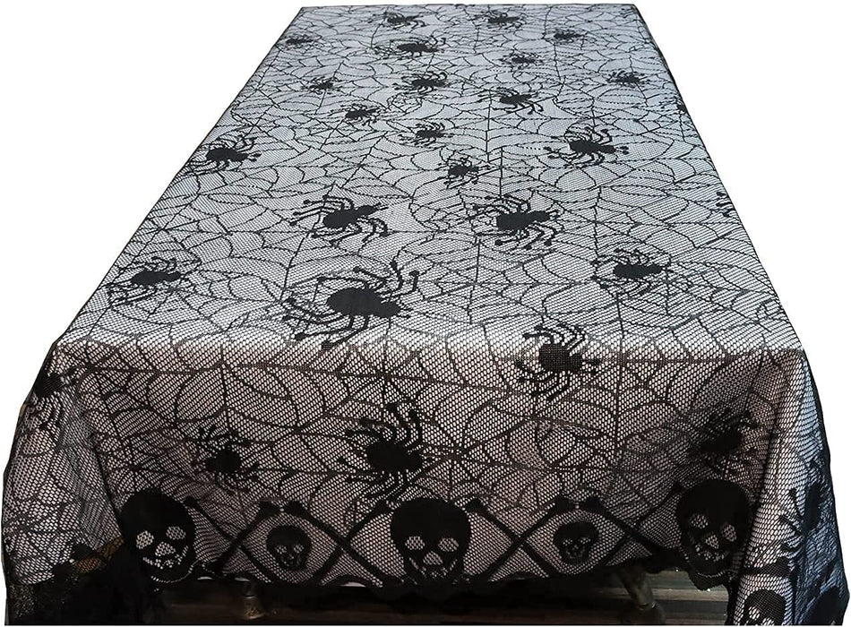 2 Pack Halloween Tablecloth, 54 X 72 Inch Rectangular Polyester Lace Tablecloth, Black Spider Web Lace Table Cover for Halloween Party, Scary Movie Nights, Halloween Table Decorations