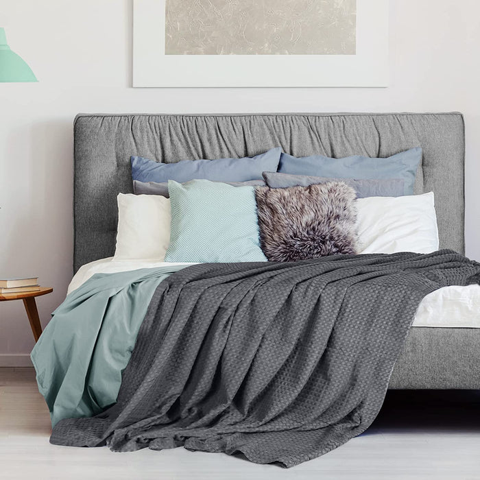 Cotton Waffle Blanket 300 GSM (Charcoal - 90X108 Inches) Soft Lightweight Breathable Bed Blanket King Size Layering Any Bed for All Season
