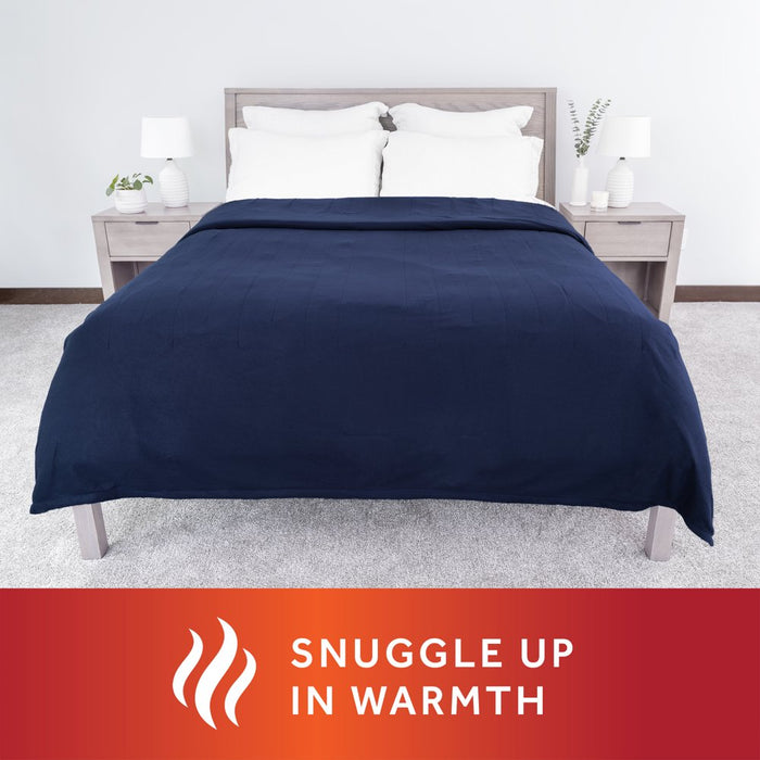 Sunbeam Heated Electric Blanket, Bedding, Queen, Fleece, Poseidon Blue