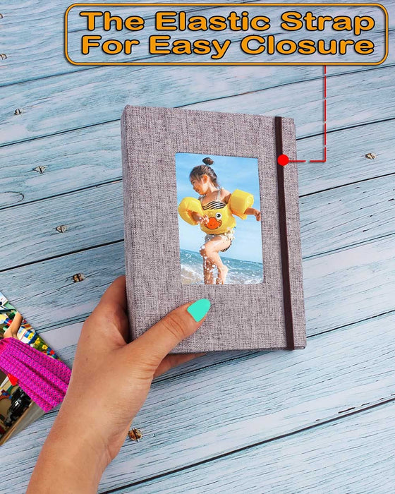 Small Photo Album 4X6 – Clear Pages, Linen Cover with Front Window, Pack of 2, Each Small Album Holds 52 Photos, Small Brag Book Photo Album for 4X6 Photos, Grey Fabric