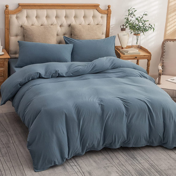 Jersey Knit Duvet Cover Set 100% T-Shirt Cotton Super Soft Comfy 3Pc Bedding Set with Zipper Closure (Solid Cerulean Blue, King)
