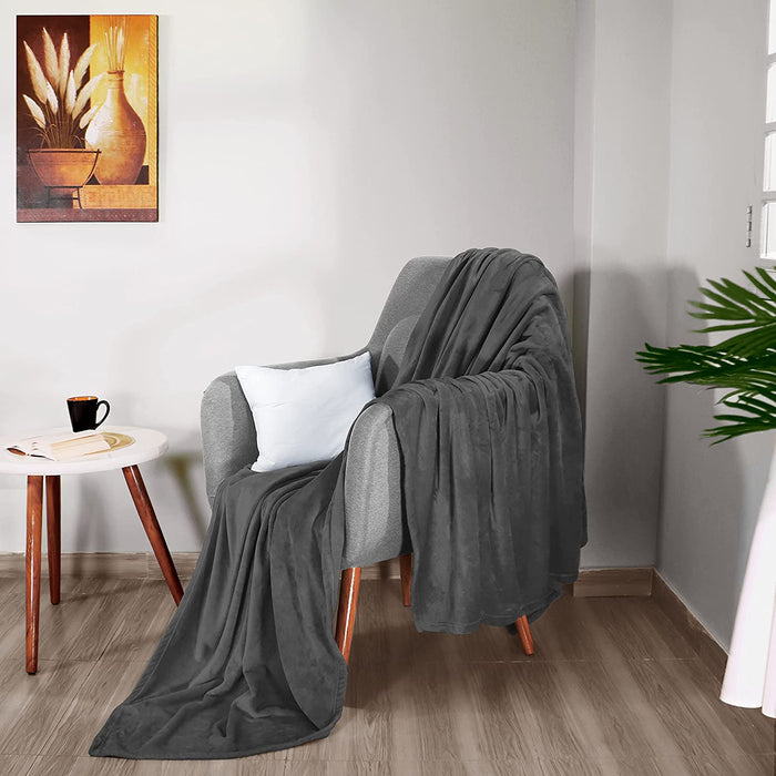 Fleece Blanket Queen Size Grey 300GSM Luxury Bed Blanket Anti-Static Fuzzy Soft Blanket Microfiber (90X90 Inches)