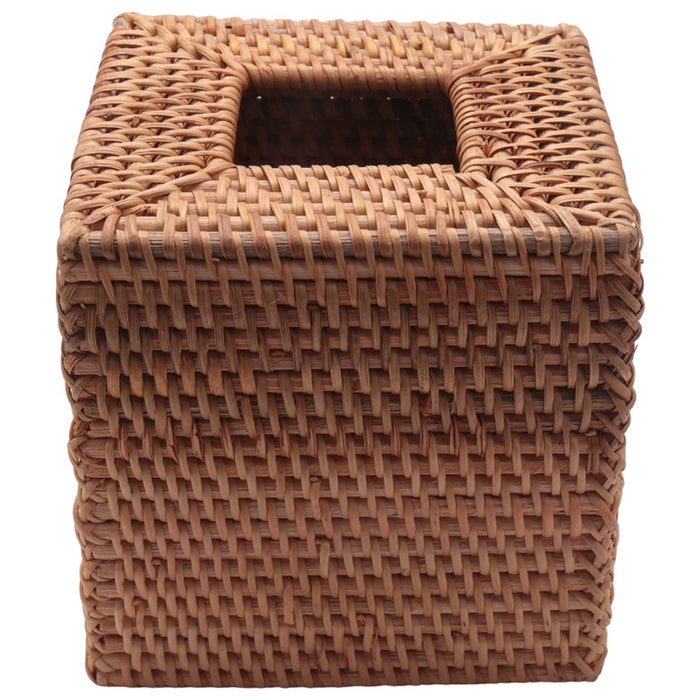 Square Rattan Tissue Box Cover, Hand Woven Wicker Tissue Holder, 5.7 X 5.7 X 5.7 Inches, Wood Color
