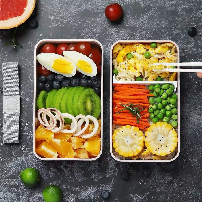 Bento Box 2 Tiers Lunch Box 1200ML Food Container Microwave Dishwasher Safe Bento Lunch Box with Cutlery Set for Adult, Kids and Student (White)