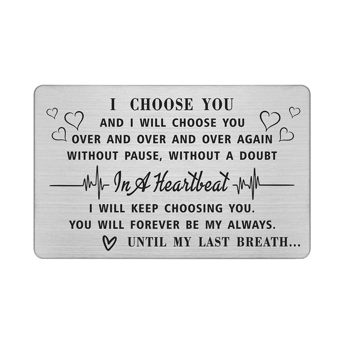 I Choose You Gifts for Fiance, Bridegroom Metal Love Cards on Wedding Day, Unique Presents for Boyfriend Anniversary Keepsake