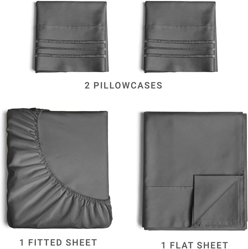 Cal King Size 4 Piece Sheet Set - Comfy Breathable & Cooling Sheets - Hotel Luxury Bed Sheets for Women & Men - Deep Pockets, Easy-Fit, Soft & Wrinkle Free Sheets - Dark Grey Oeko-Tex Bed Sheet Set