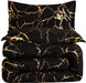 Gold Metallic Marble Comforter Set Queen Size Foil Print Glitter Bedding Sets,Black/Gold,Queen