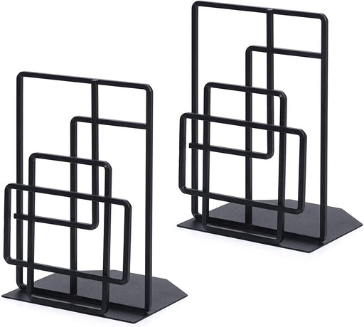 Book Ends Heavy Duty, Decorative Black Bookends for Shelves, Window Lattice Design