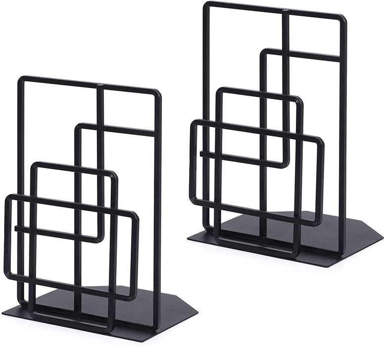 Book Ends Heavy Duty, Decorative Black Bookends for Shelves, Window Lattice Design