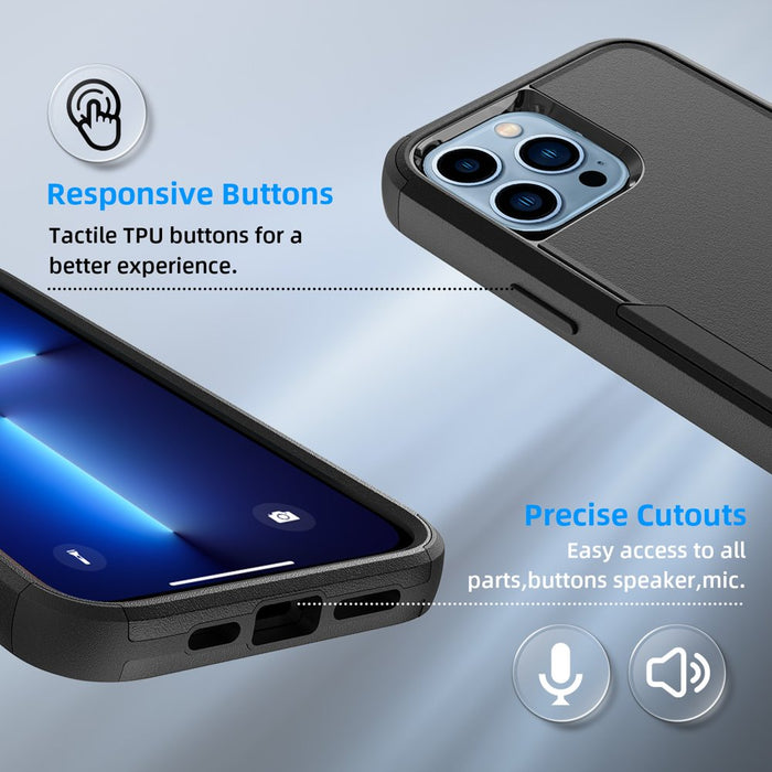 for Iphone 13 Pro Max/13 Pro/13/13 Mini Phone Case with Belt Clip Stand Shockproof Protective Case Hybrid Armor Cover, Black