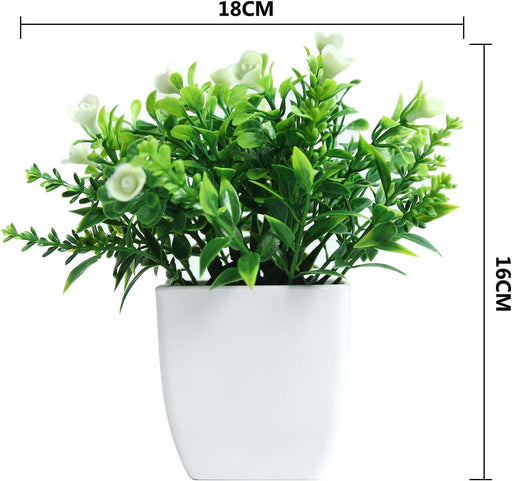 Set of 2 Mini Potted Artificial Plants Plastic Fake Green Plant for Home Decor Office Desk Shower Room Decoration Faux Plants Indoor (White, Set of 2)