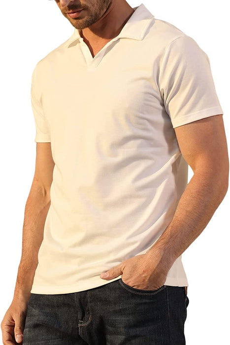 Men'S Fashion Athletic Muscle Polo Shirts V Neck Golf T-Shirts Workout Solid Color Tee Shirt Top