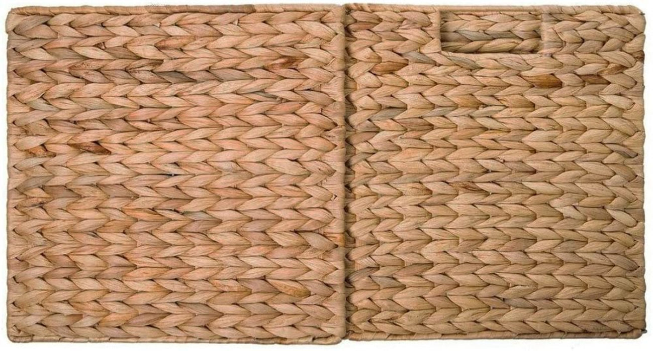 2 Decorative Hand-Woven Water Hyacinth Wicker Storage Basket, 16X11X11 Perfect for Shelving Units