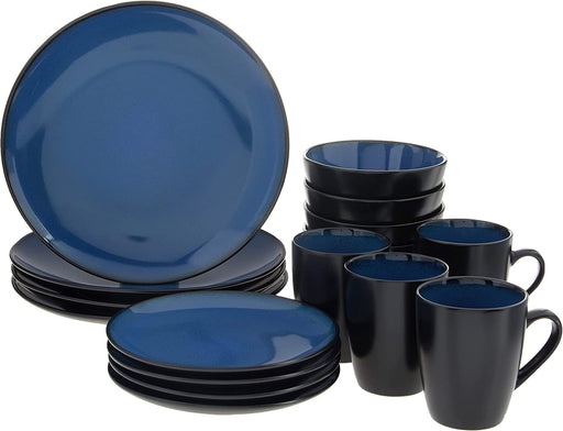 Gibson Soho Lounge round Reactive Glaze Stoneware Dinnerware Set, Service for 4 (16Pc), Blue, Soho Round.