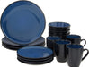 Gibson Soho Lounge round Reactive Glaze Stoneware Dinnerware Set, Service for 4 (16Pc), Blue, Soho Round.