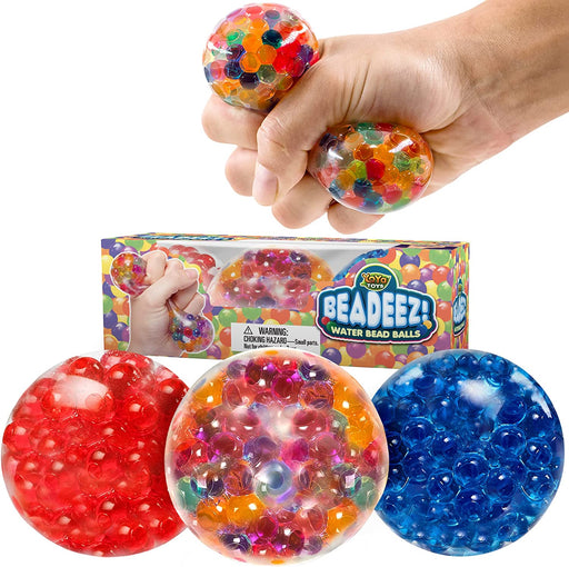 Beadeez Squishy Stress Relief Balls (3 Pack) - Colorful Squeeze Stretch Balls with Water Beads - Sensory Fidget Toys for Kids and Adults - Increase Focus, Great for ADHD, Autism, Anxiety