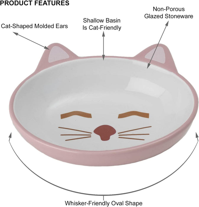 Petrageous 70658 Oval Frisky Kitty Stoneware Cat Bowl 5.5-Inch Wide and 1.5-Inch Tall Saucer with 5.3-Ounce Capacity and Dishwasher Safe Is Great for Cats, Pink