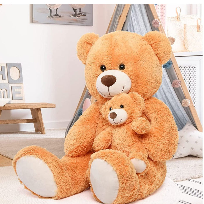 Morismos Giant Teddy Bear Mommy and Baby Bear Soft Plush Bear Stuffed Animal for Kids Girlfriend Valentine'S Day, Orange 39"