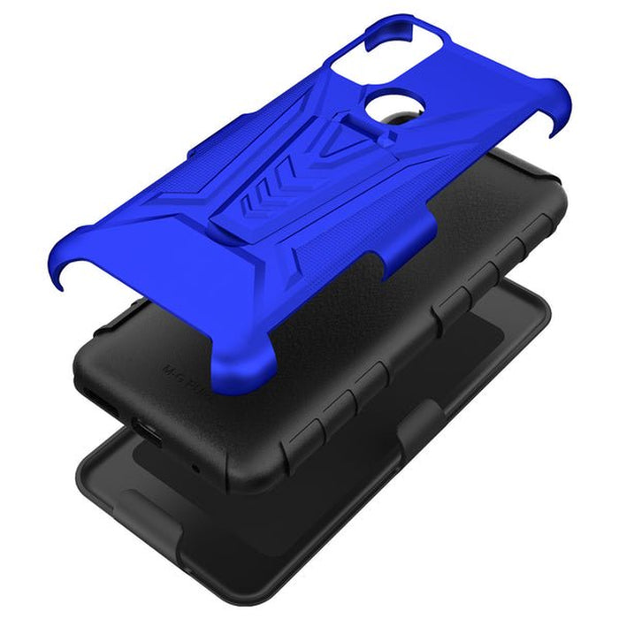 GW USA Case for Motorola Moto G Pure Case with Tempered Glass Screen Protector Hybrid Cover with Kickstand Phone Belt Clip Holster - Blue