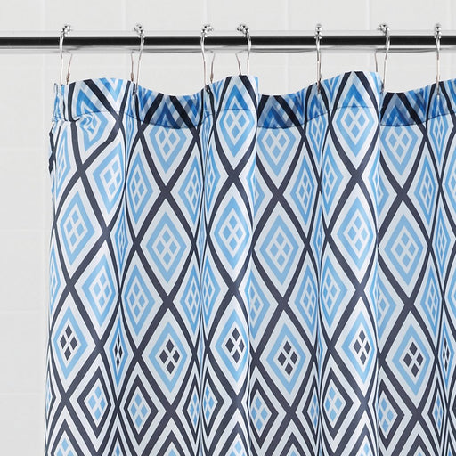 Mainstays Stockholm 15-Piece Geometric Polyester Shower Curtain Set, Navy