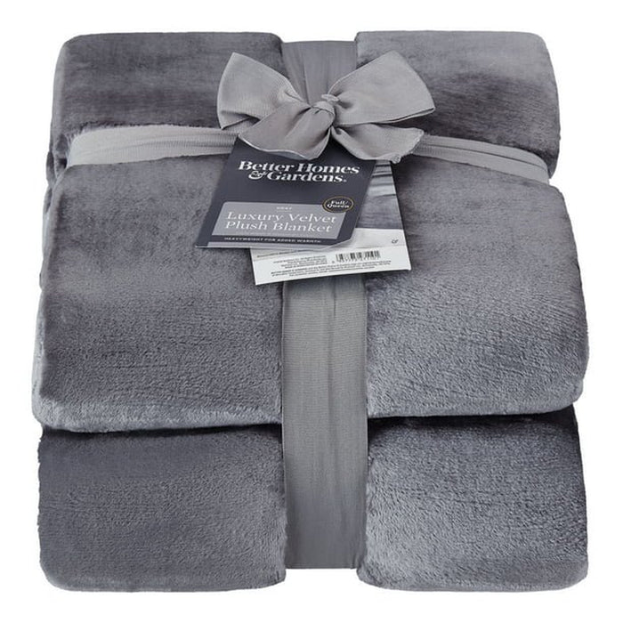 Better Homes & Gardens Luxury Velvet Plush Blanket, Full/Queen, Gray