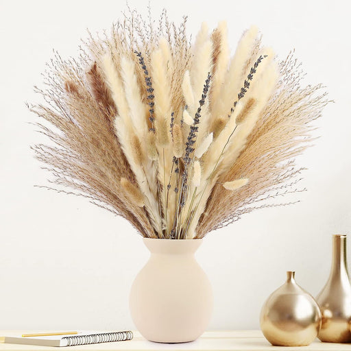 Dried Pampas Grass Boho Home Decor, 92Pcs Natural Flowers Bouquet Inc Lavender Bunny Tail Pompas Reed Neutral Bohemian Fall Decoration for Table Wedding Bedroom Western Vase Fireplace Christmas Décor