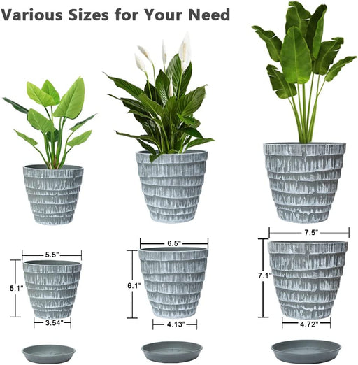 Plant Pots, 7.5/6.5/5.5 Inch Set of 3 Planters Flower Pots with Drainage Hole and Tray, Macetas Para Plantas Plastic Pots for Indoor Outdoor Plants
