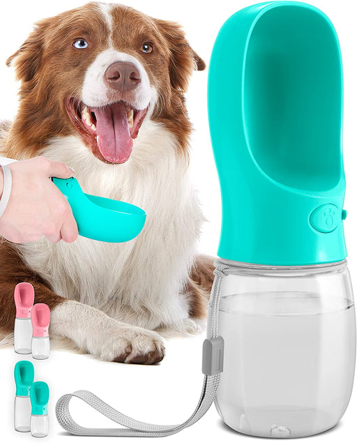 Malsipree Dog Water Bottle, Leak Proof Portable Puppy Water Dispenser with Drinking Feeder for Pets Outdoor Walking, Hiking, Travel, Food Grade Plastic (12Oz, Blue)