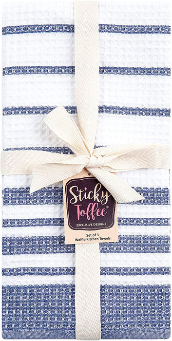Cotton Waffle Weave Kitchen Towels, Blue, 3 Pack, 28 in X 16 In