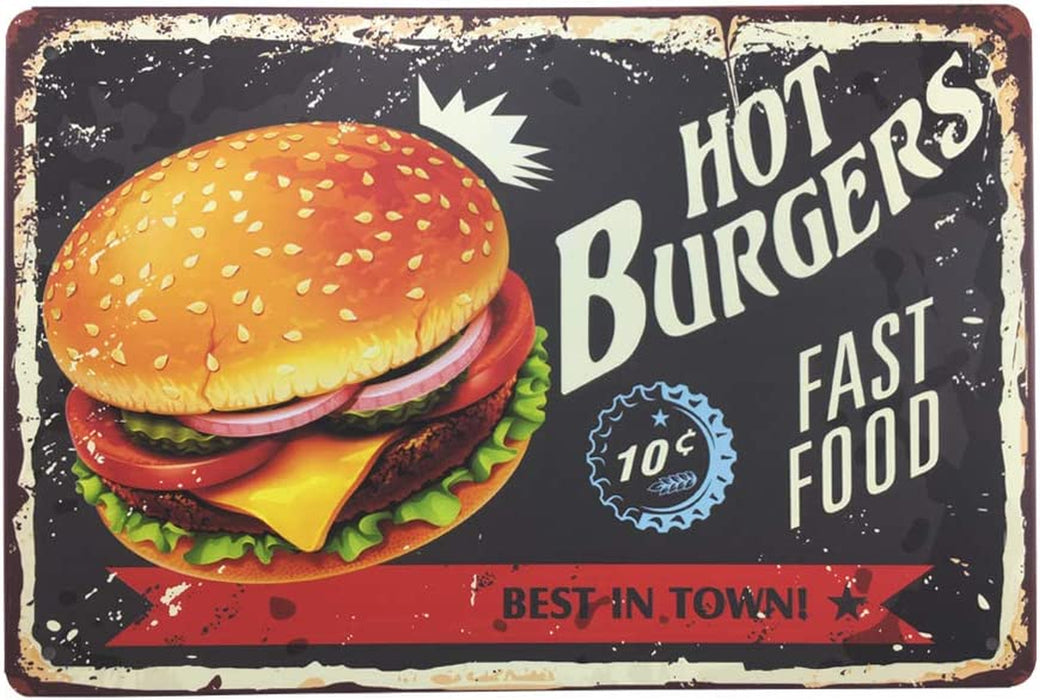 Retro Metal Sign Vintage Tin Sign Hamburg Sign for Plaque Poster Cafe Wall Art Gift 12 X 8 INCH