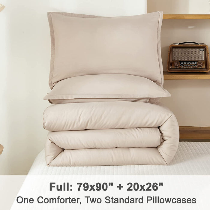 Khaki Comforter Set Full Size, 3 Pieces Farmhouse Solid Bedding Set & Collections, Taupe Bed Set (79X90In Comforter & 2 Pillowcases)